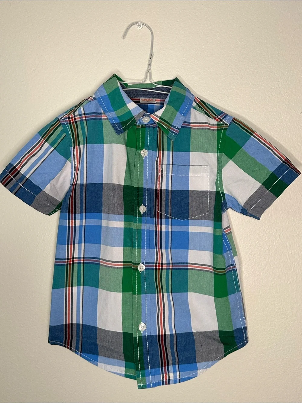 Gymboree 3T boys short sleeve plaid 💯 cotton shirt with pocket